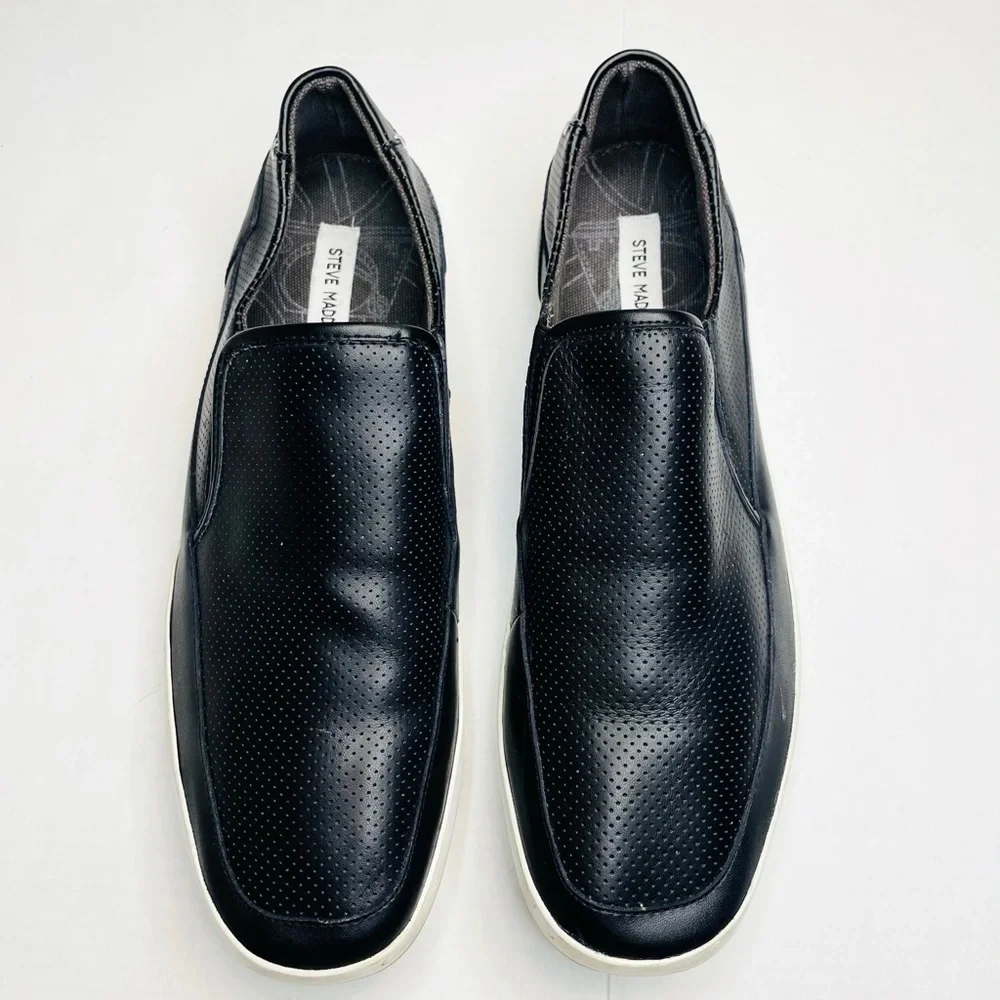 Steve Madden Weldon Black Leather Perforated Loafer Slip On Shoes Men’s Size 12